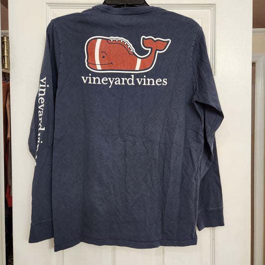 #167 Vineyard Vines Sz 18 XL Long Sleeve Navy Football Logo Tee