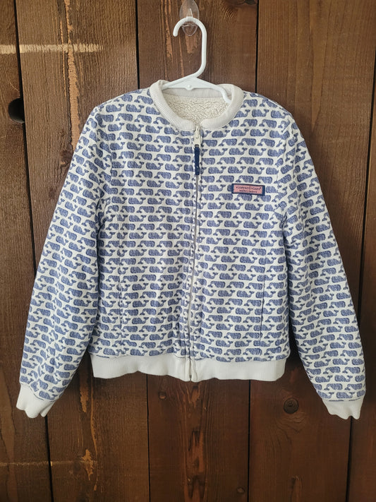 #109 Vineyard Vines Reversible Whale Print/Sherpa Zip-Up Girl's Size S (7-8)