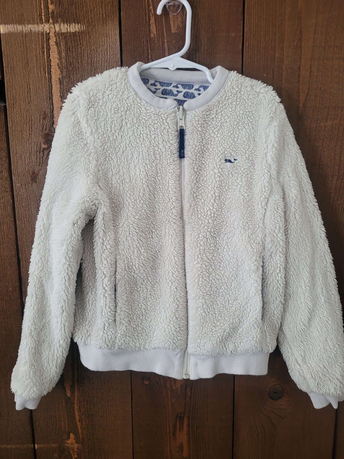 #109 Vineyard Vines Reversible Whale Print/Sherpa Zip-Up Girl's Size S (7-8)