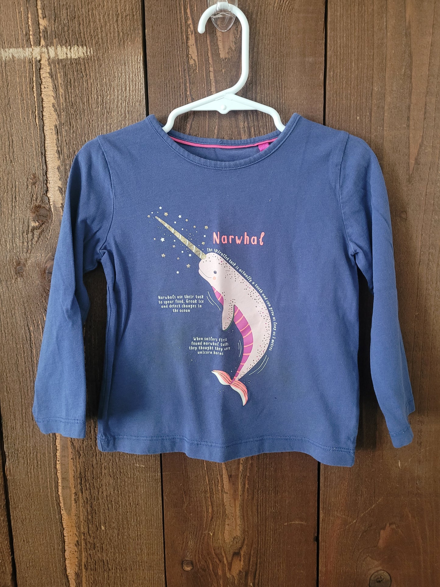 #109 Mini Boden Narwhal Long-Sleeve Top Girl's Size 3-4Y