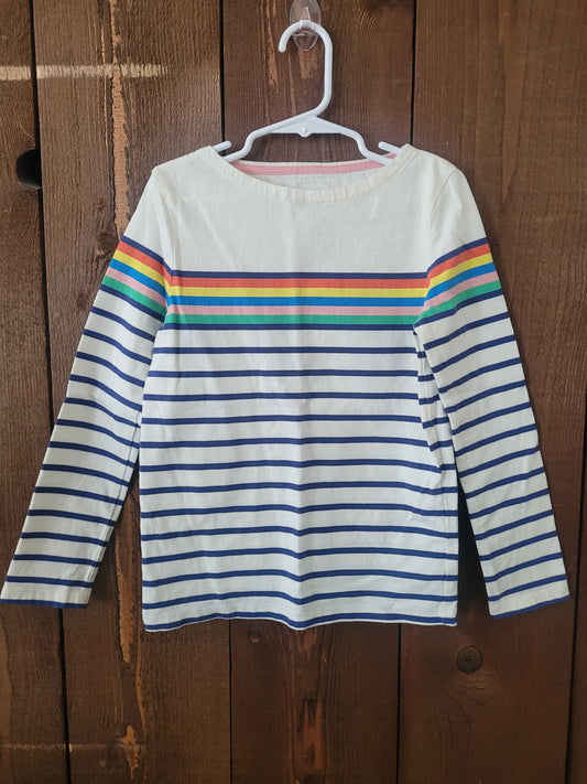 #109 Mini Boden Multicolored Striped Boat Neck Girl's Top Size 7-8Y