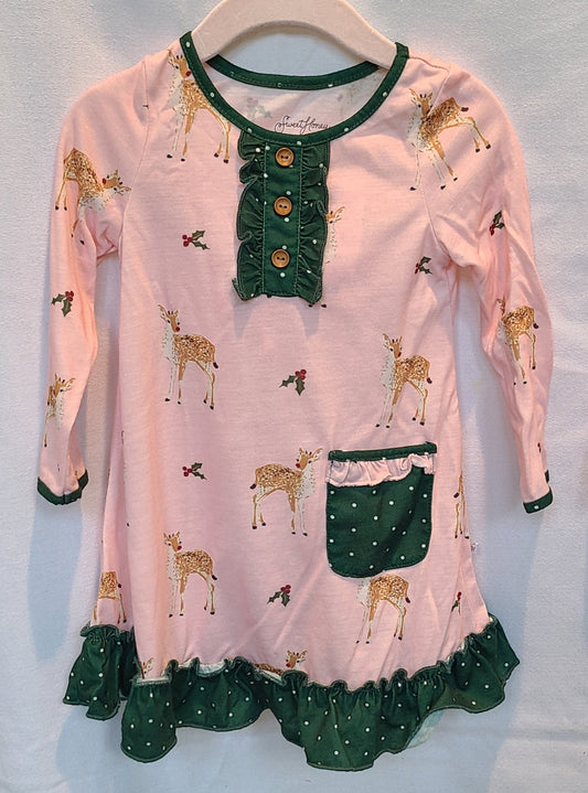#188 Girls 2T Sweet Honey Holiday Reindeer Nightgown (2 of 2)