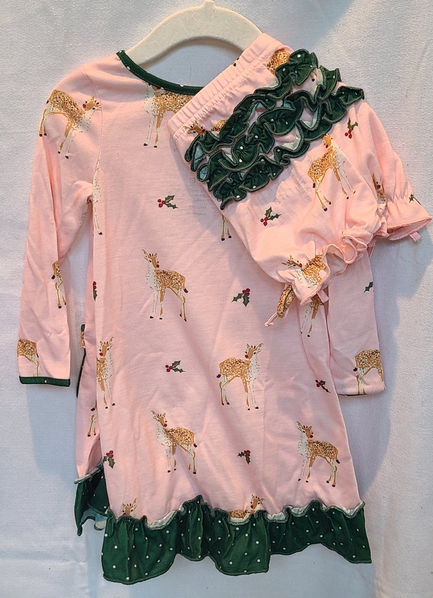 #188 Girls 2T Sweet Honey Holiday Reindeer Nightgown (2 of 2)