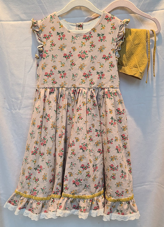 #188 Girls Size 12Y Love and Grow Mustard Garden Dress with Bloomers