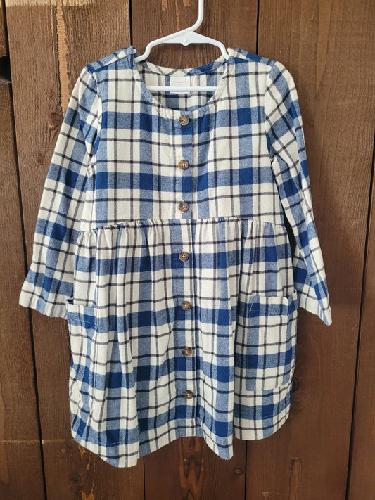 #109 Hanna Andersson Flannel Button Dress Girls Size 110/5T