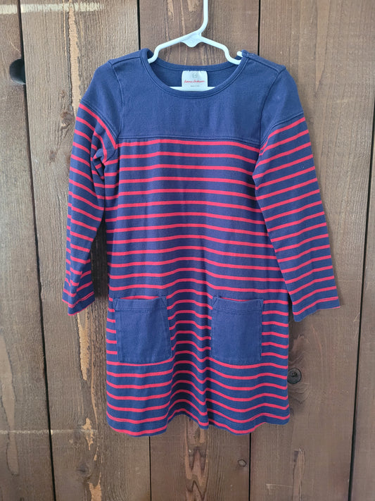 #109 Hanna Andersson Blue/Red Striped Dress Girls Size 110/5T