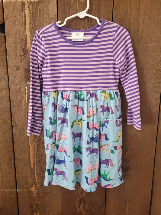 #109 Hanna Andersson Striped Unicorn Dress Girls Size 110/5T