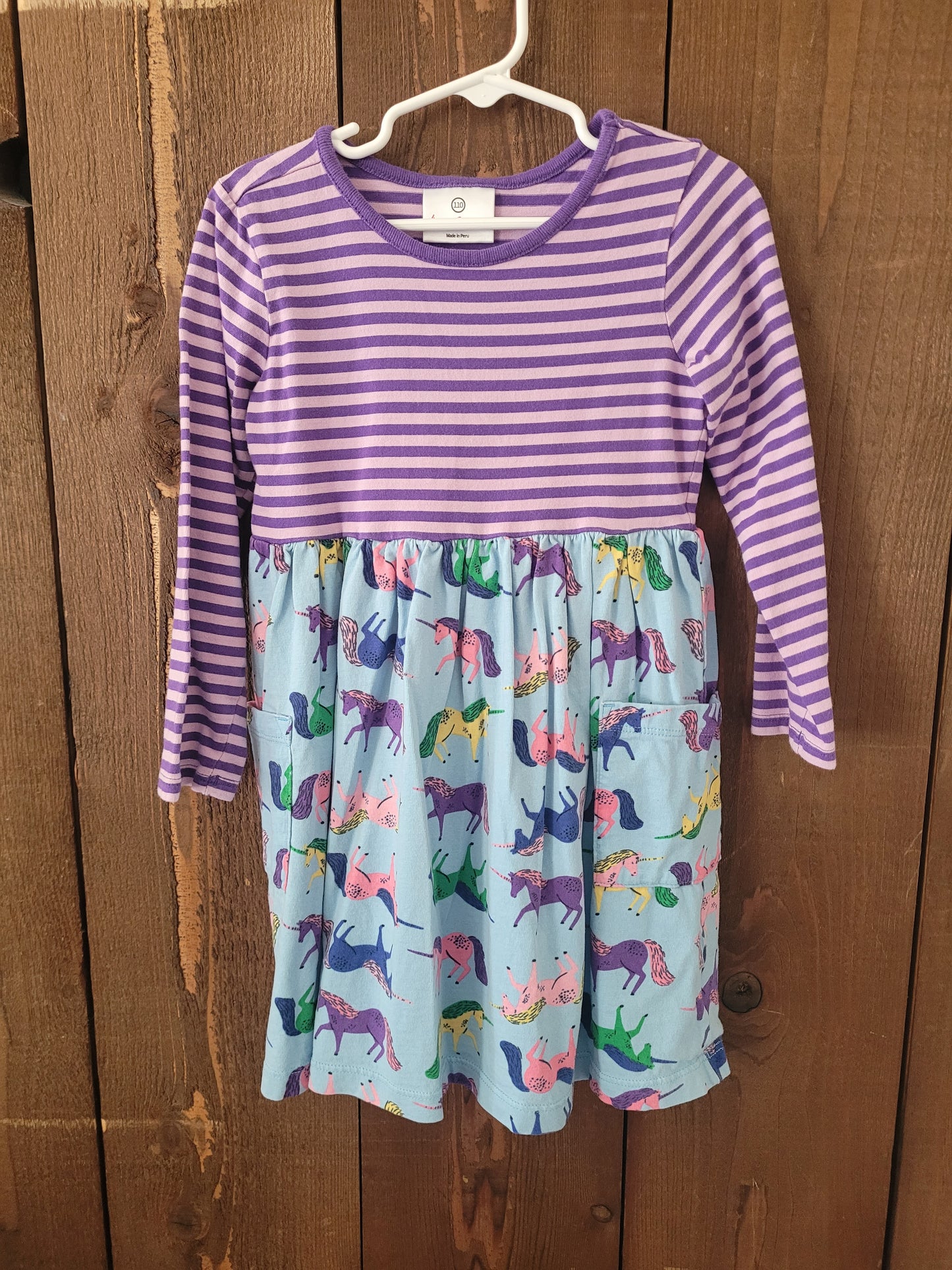 #109 Hanna Andersson Striped Unicorn Dress Girls Size 110/5T