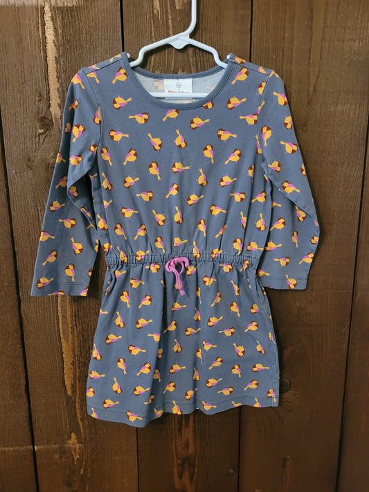 #109 Hanna Andersson Bird Drawstring Dress Girls Size 100/4T