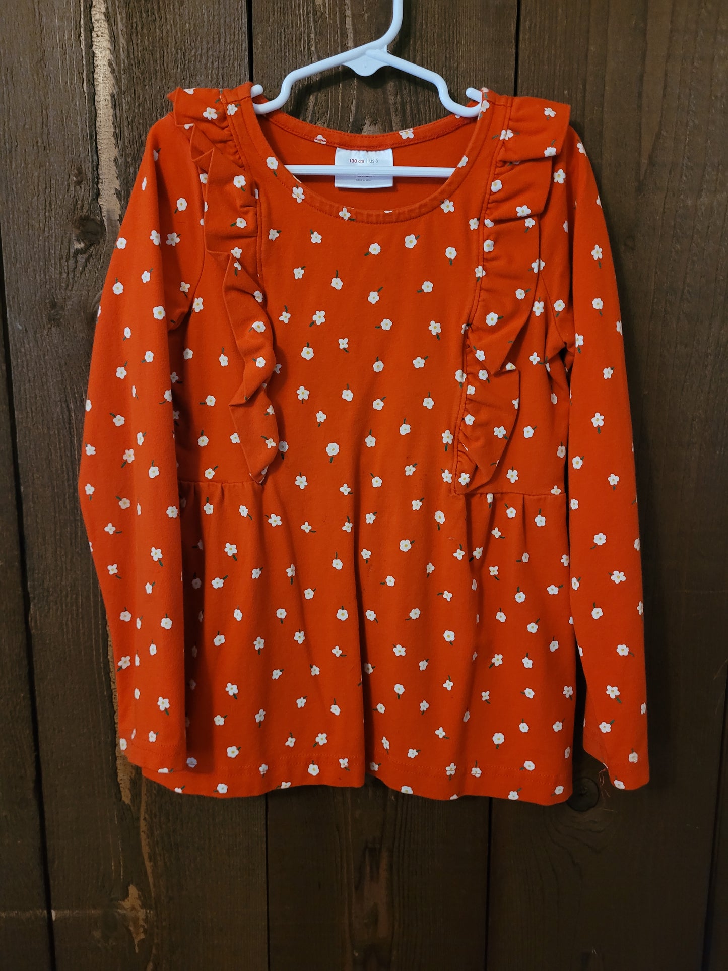 #109 Hanna Andersson Flower Ruffle Top Girls Size 130/8