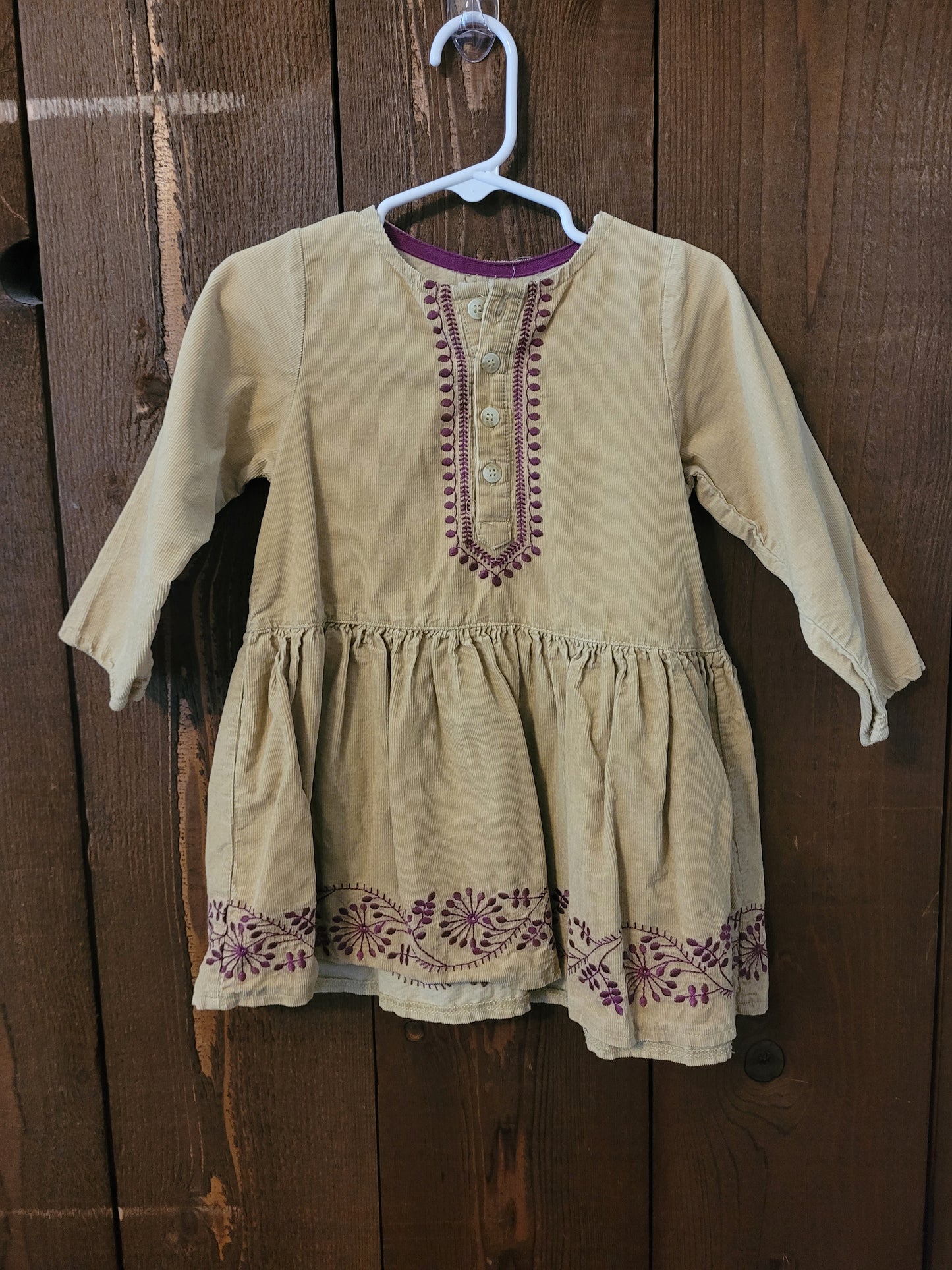 #109 Happy by Pink Chicken Corduroy Embroidered Dress Girls Size 2T