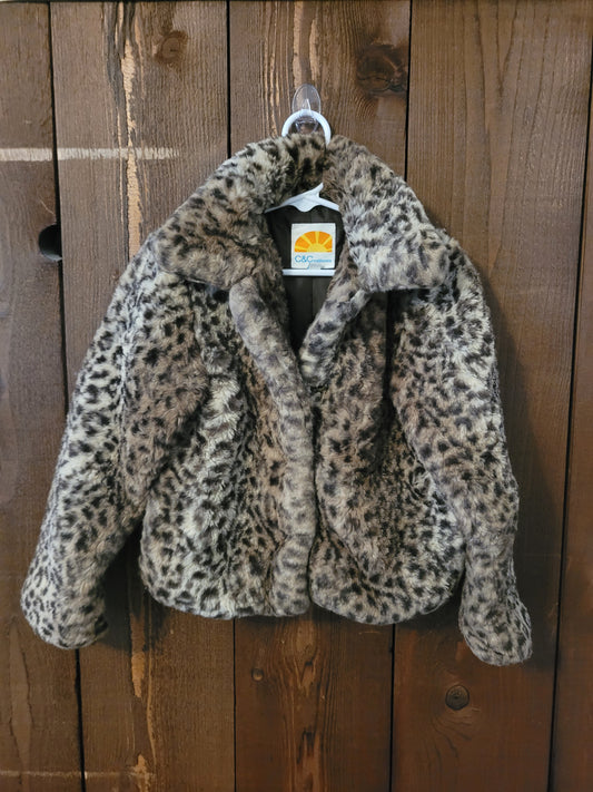 #109 C&C California Furry Cheetah Coat Girls Size 5