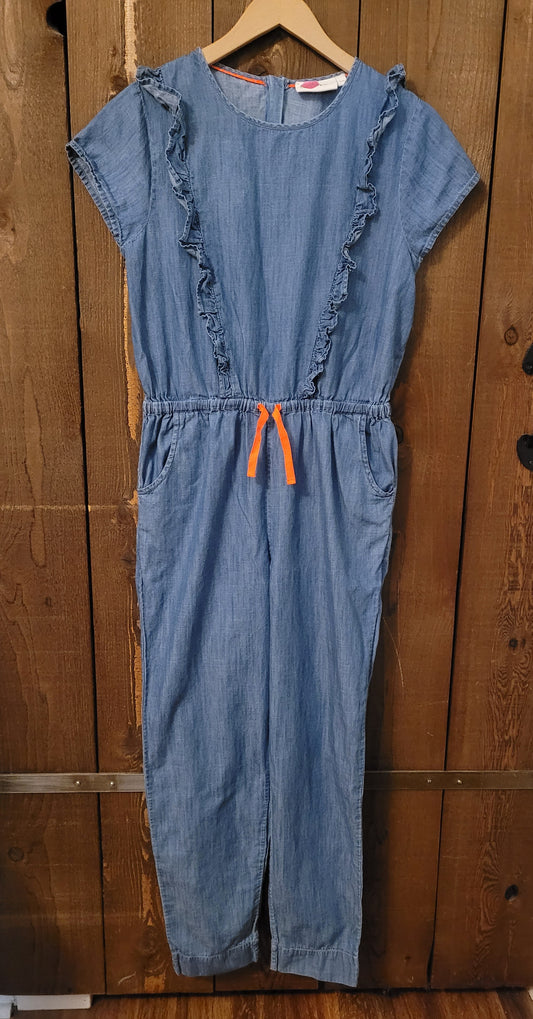 #109 Boden Chambray Ruffle Jumpsuit Girls Size 15-16Y