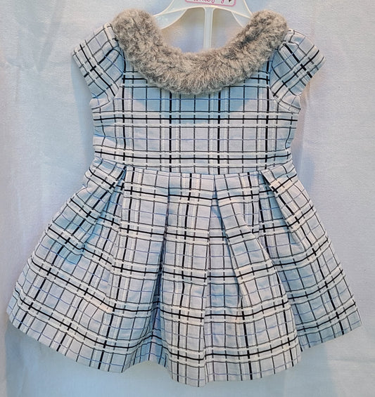 #188 Girls 3 to 6 month Janie and Jack Plaid Dress with Faux Fur (1 of 2)