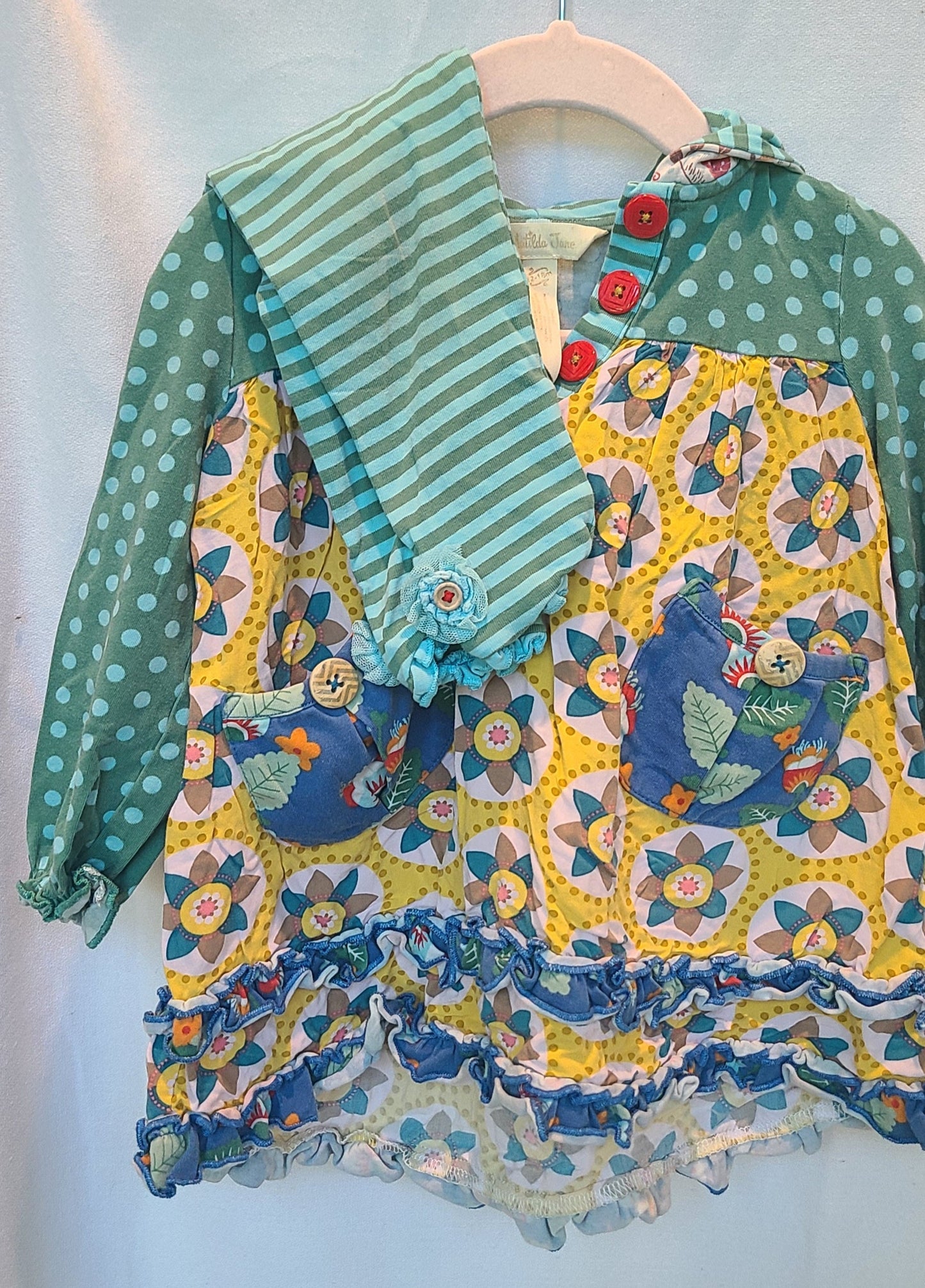 #188 Girls 12-18M Matilda Jane Baby Bear Hooded Floral Dress with Tights (2 of 2)