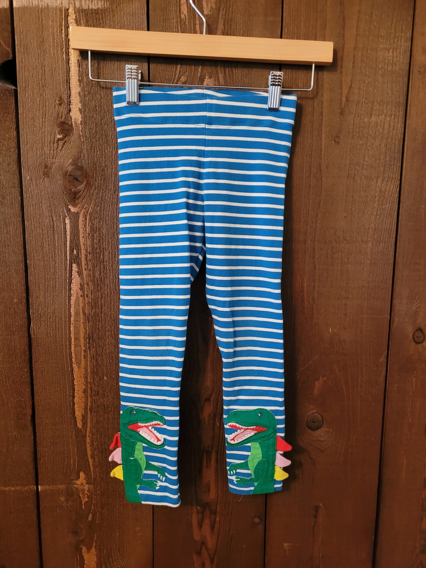 #109 Mini Boden Dinosaur Striped Leggings Girls Size 6-7Y