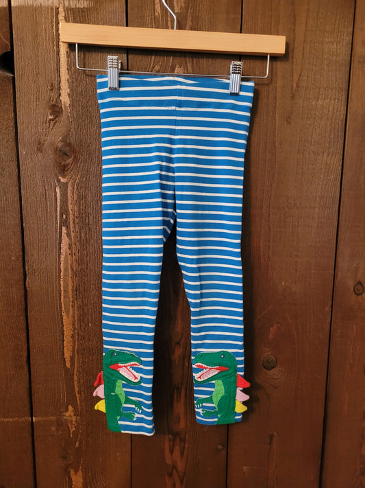 #109 Mini Boden Dinosaur Striped Leggings Girls Size 6-7Y