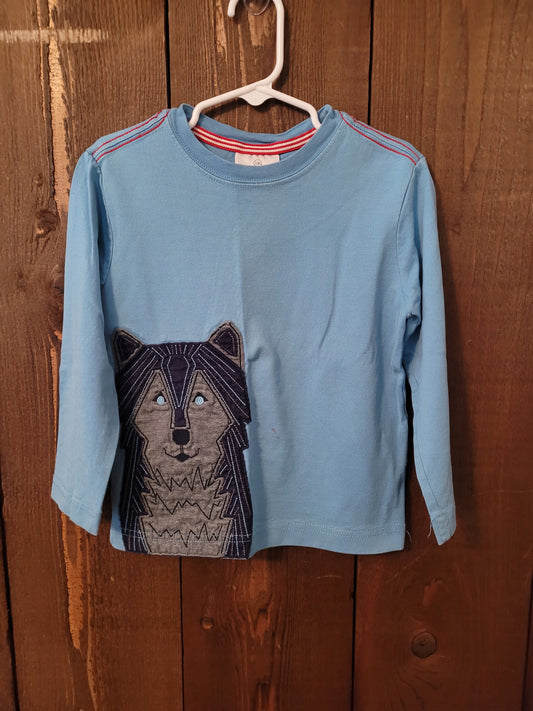 #109 Hanna Andersson Wolf Applique Long-Sleeve Tee Boys Size 100/4T