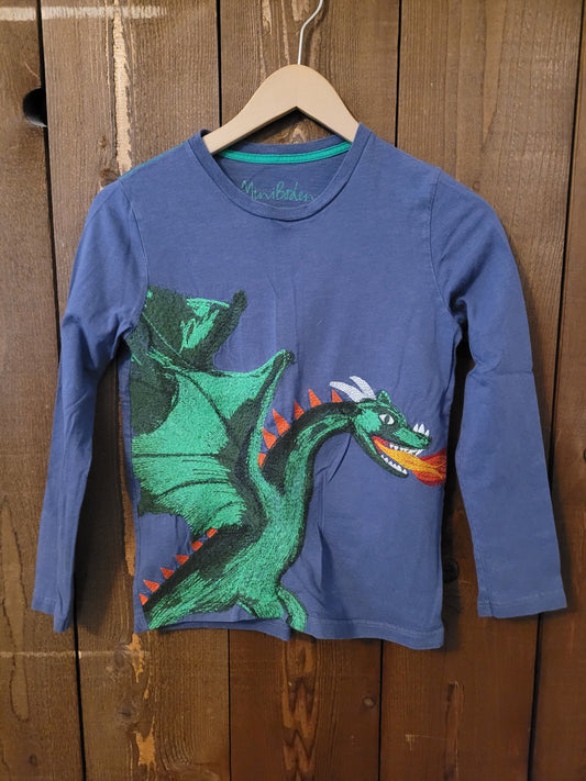 #109 Mini Boden Embroidered Dragon Long-Sleeve Tee Boys Size 9-10Y