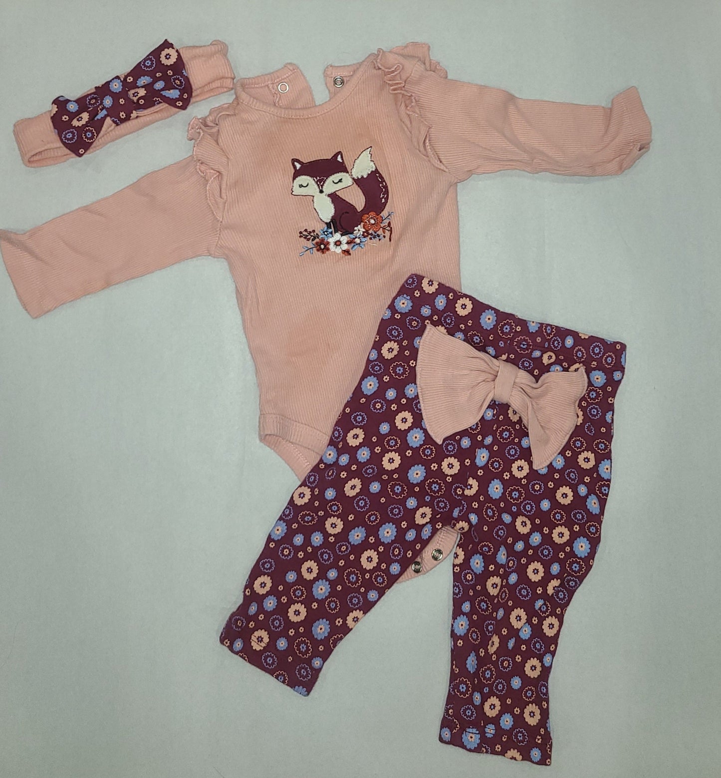 Seller #4 - Little Me 6-9 month girls Fox Long Sleeve Body suit outfit + matching headband