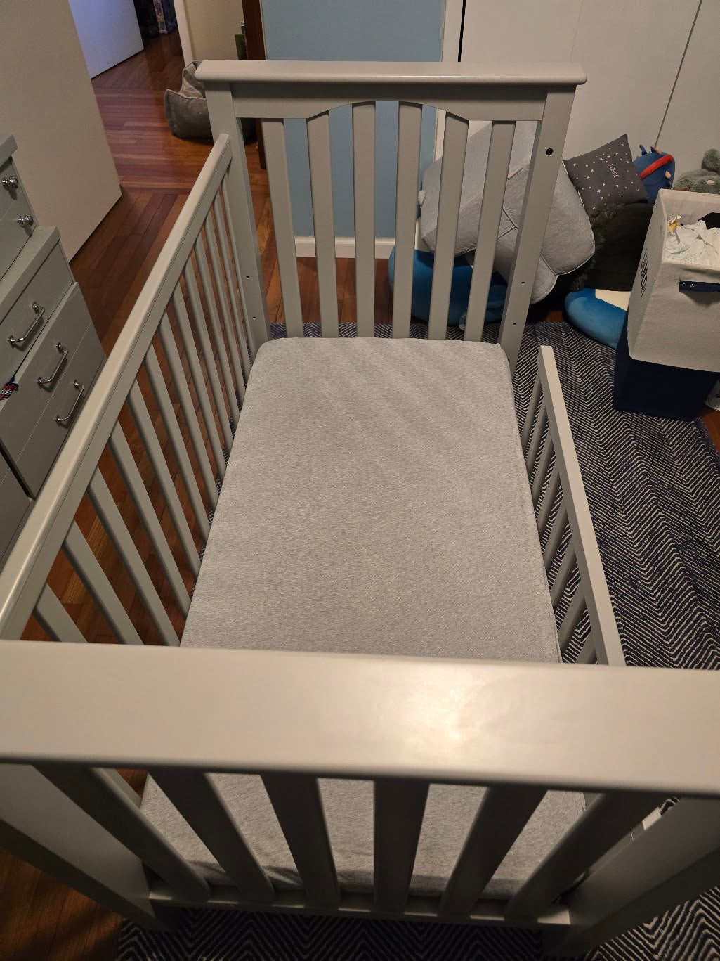 #131 Pottery Barn Kendall Convertible Crib in Gray with Toddler Bed Conversion Set - PPU Only