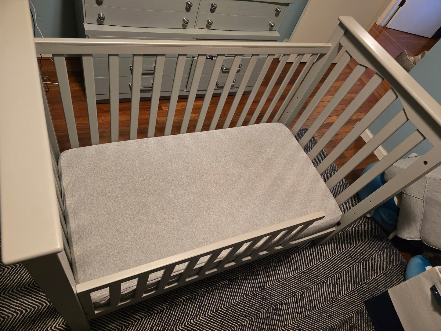#131 Pottery Barn Kendall Convertible Crib in Gray with Toddler Bed Conversion Set - PPU Only
