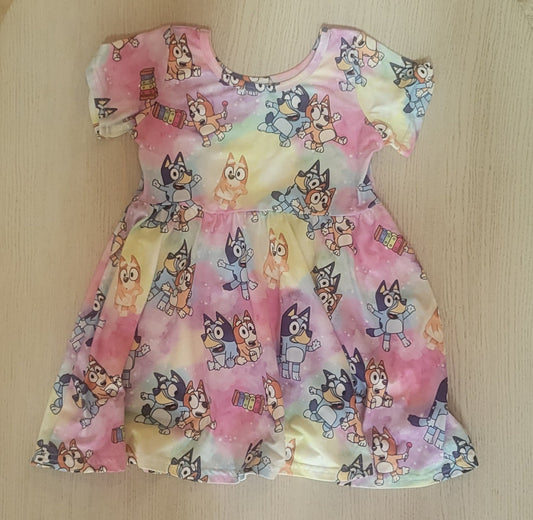 REDUCED: #9---  Girls 4T. Bluey and Bingo tie dye boutique dress