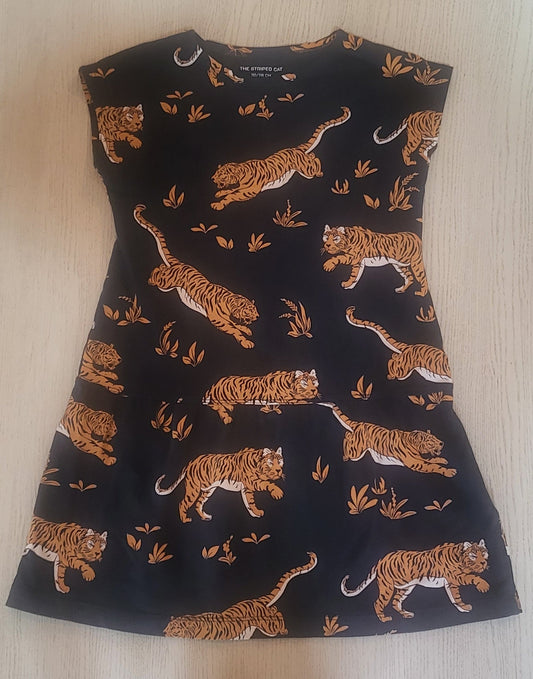 REDUCED: #9--- Girls 4-6. The Striped Cat Bengal tiger dress. Swedish brand.