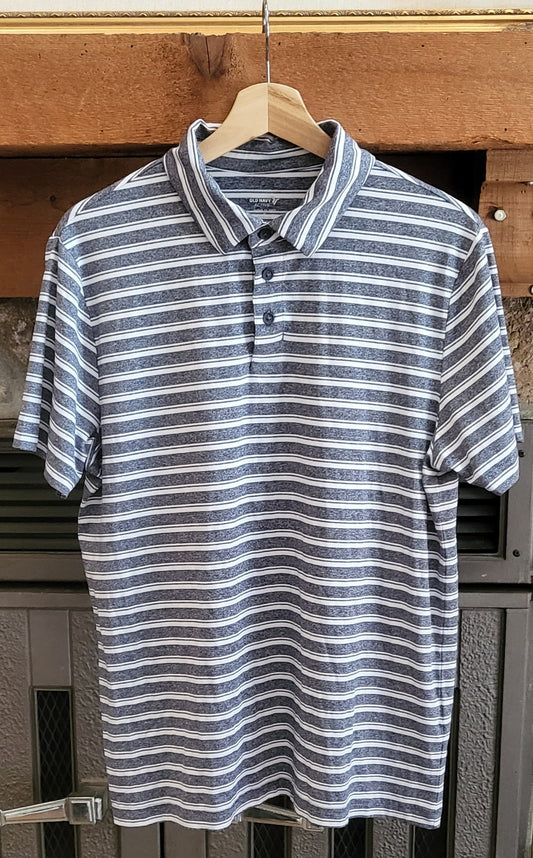 REDUCED: #9--- Men's M. Old Navy Cloud 94 Soft Striped Gray and White polo.