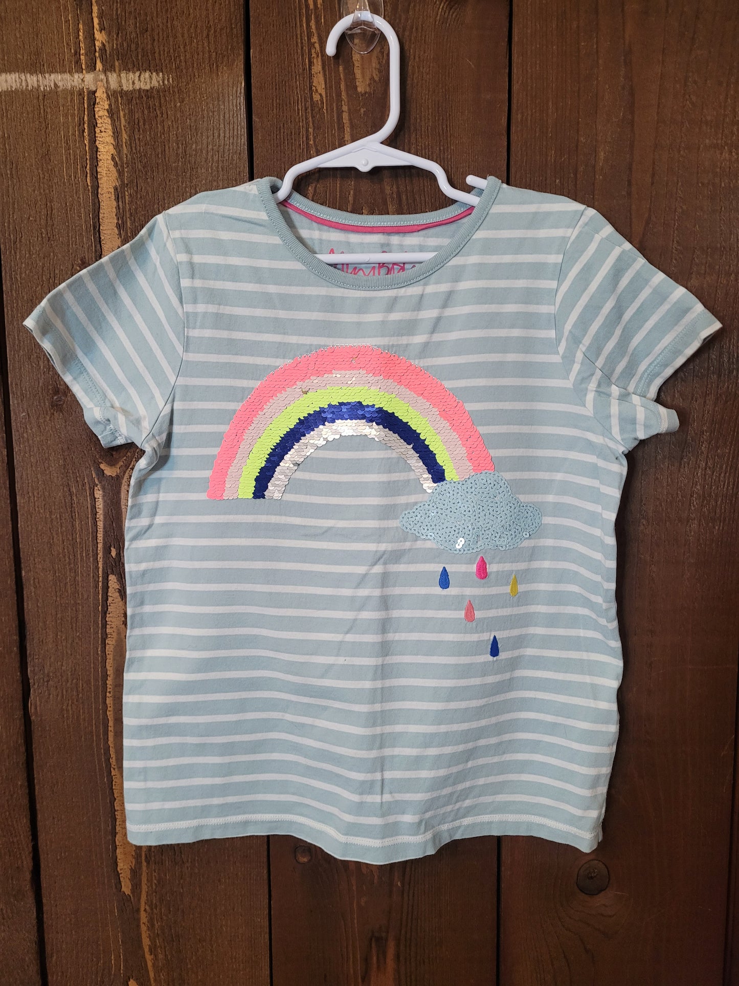 #111 Mini Boden Reversible Sequin Rainbow Tee Girls Size 9-10Y