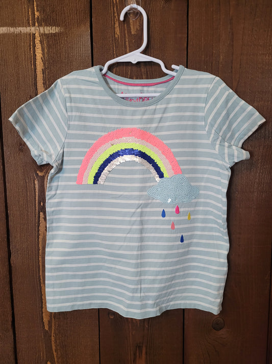 #111 Mini Boden Reversible Sequin Rainbow Tee Girls Size 9-10Y