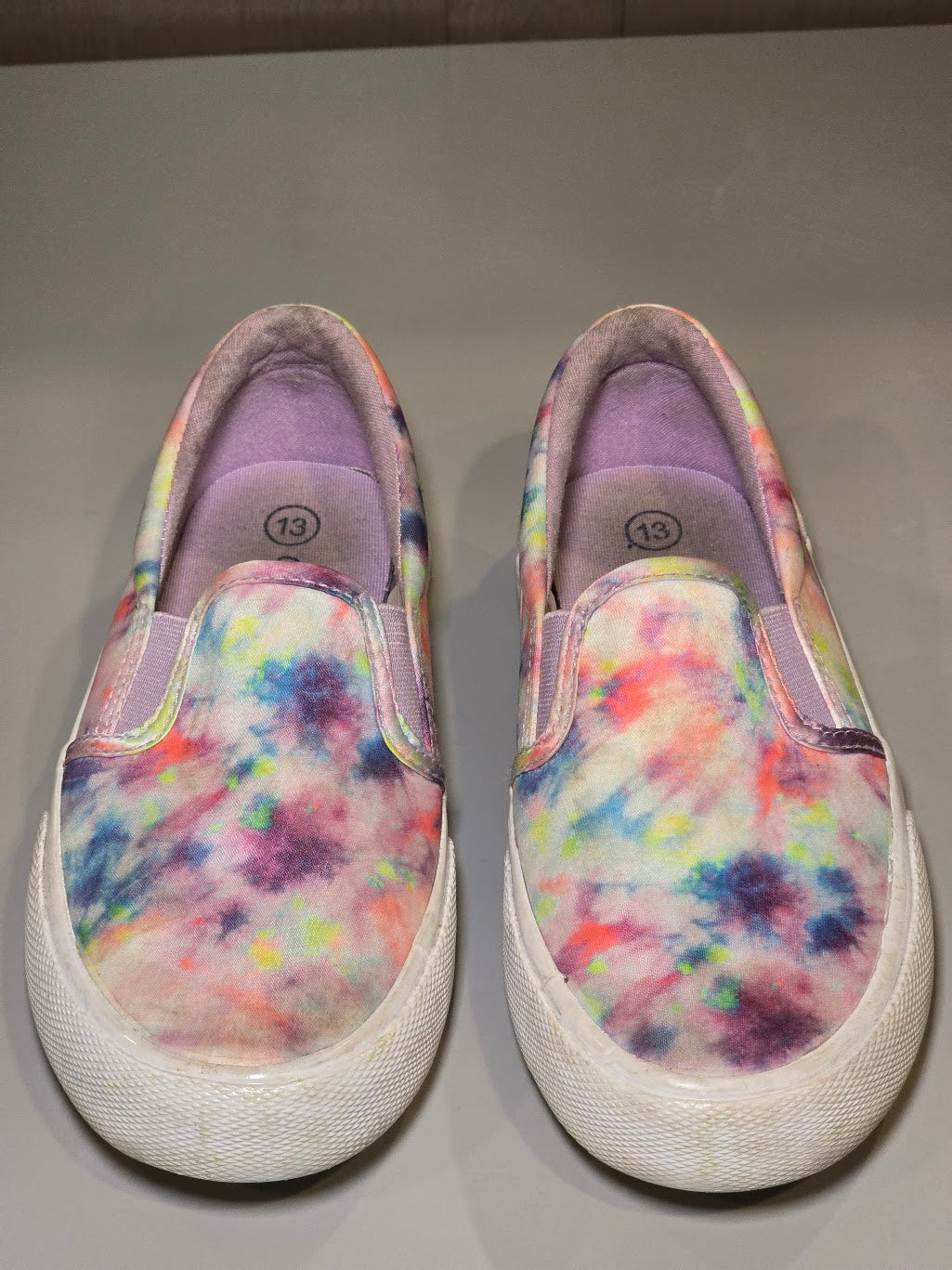 #131 REDUCED Cat & Jack tie die satin sheen slide on tennis shoes sz 13