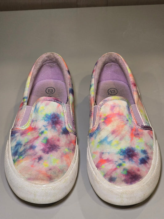 #131 REDUCED Cat & Jack tie die satin sheen slide on tennis shoes sz 13