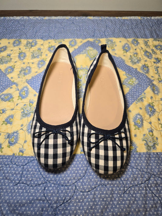 #131 REDUCED J Crew blue gingham flats sz 1
