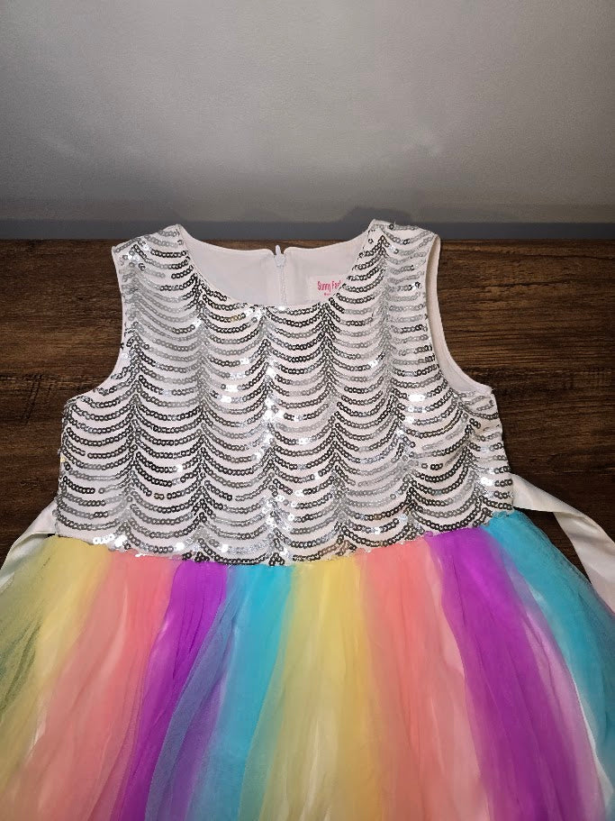 #131 REDUCED Sequin and tulle rainbow hi lo dress sz 7