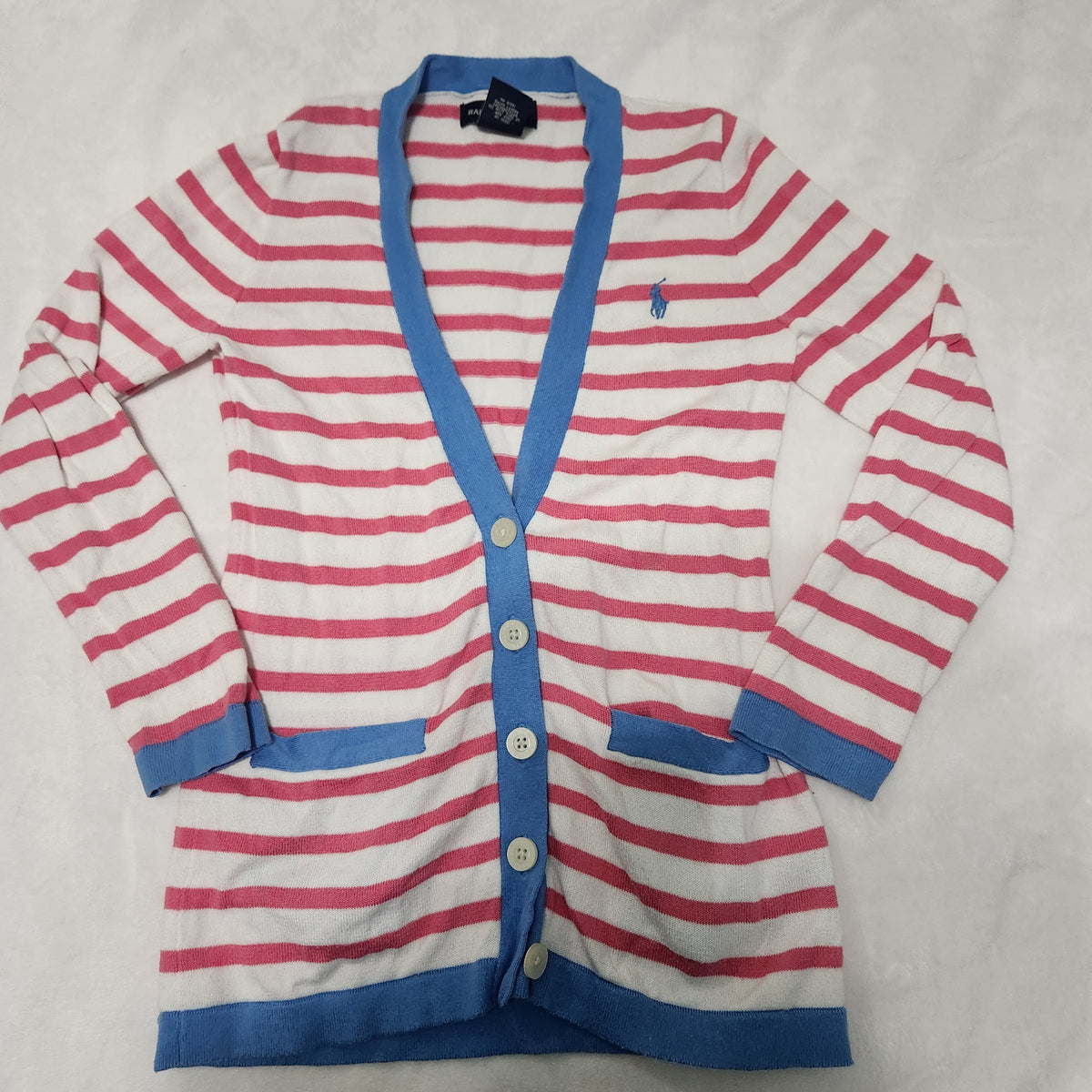 #167 Ralph Lauren Polo Sze 7 Striped V Neck Cardigan Sweater