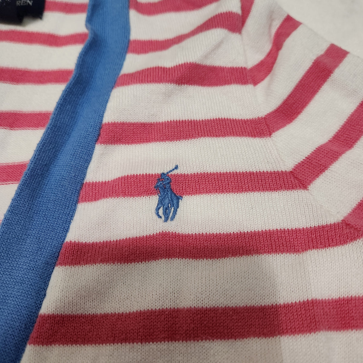 #167 Ralph Lauren Polo Sze 7 Striped V Neck Cardigan Sweater