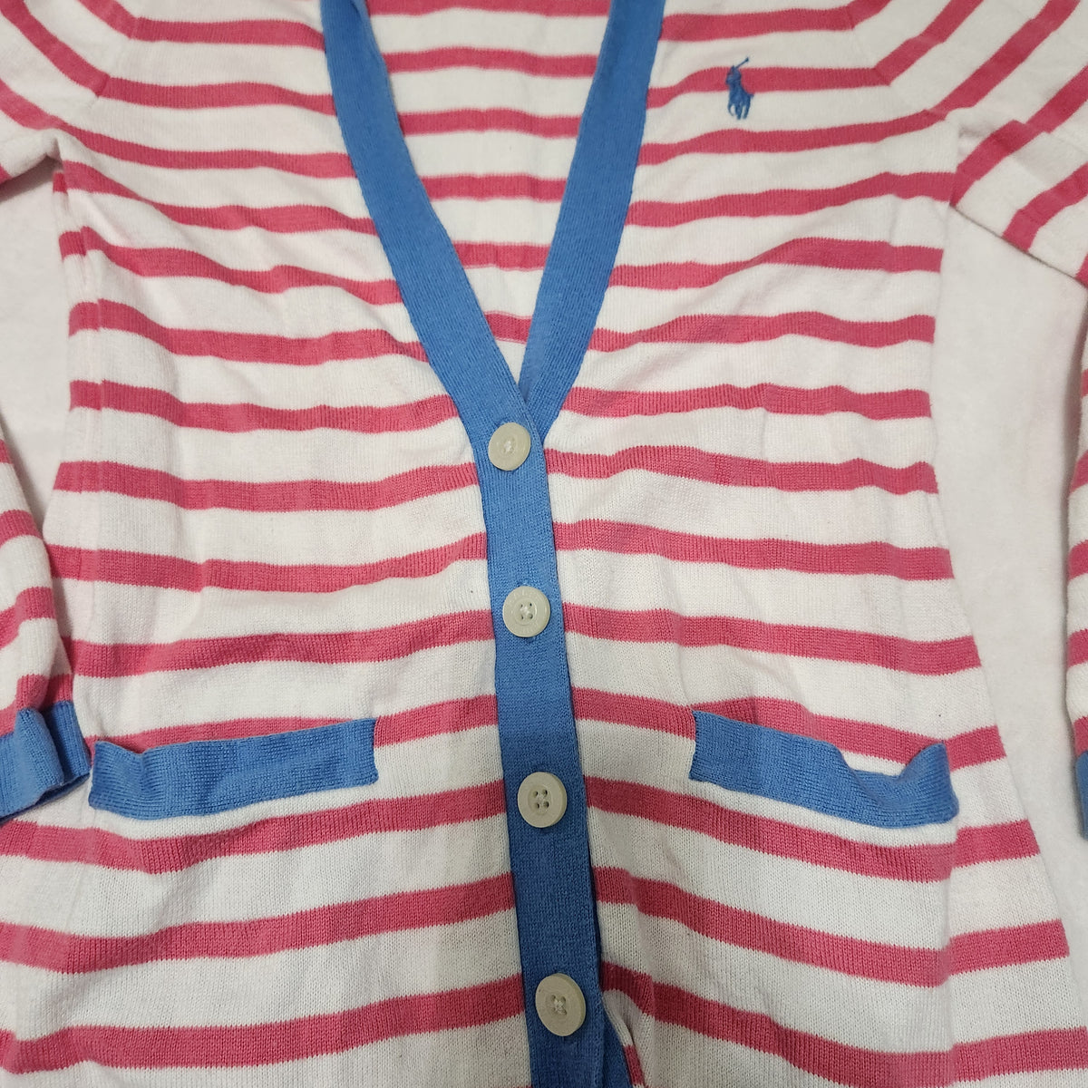 #167 Ralph Lauren Polo Sze 7 Striped V Neck Cardigan Sweater