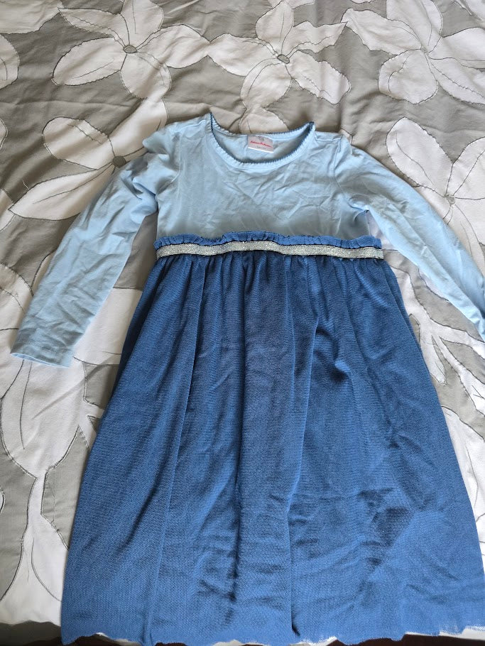 #131 Hanna Andersson Long Sleeve Blue Dress with Tulle sz 120 (6 - 7)