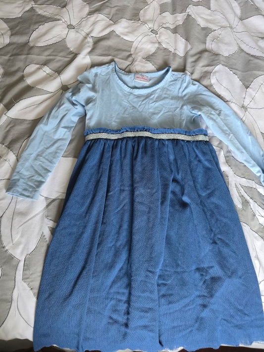 #131 Hanna Andersson Long Sleeve Blue Dress with Tulle sz 120 (6 - 7)