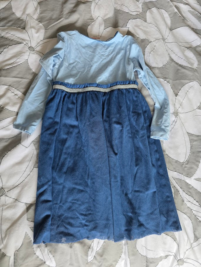#131 Hanna Andersson Long Sleeve Blue Dress with Tulle sz 120 (6 - 7)