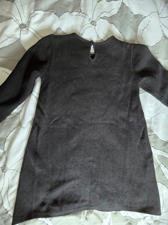 #131 Hanna Andersson black sweater dress with white design sz 120 (6 - 7)