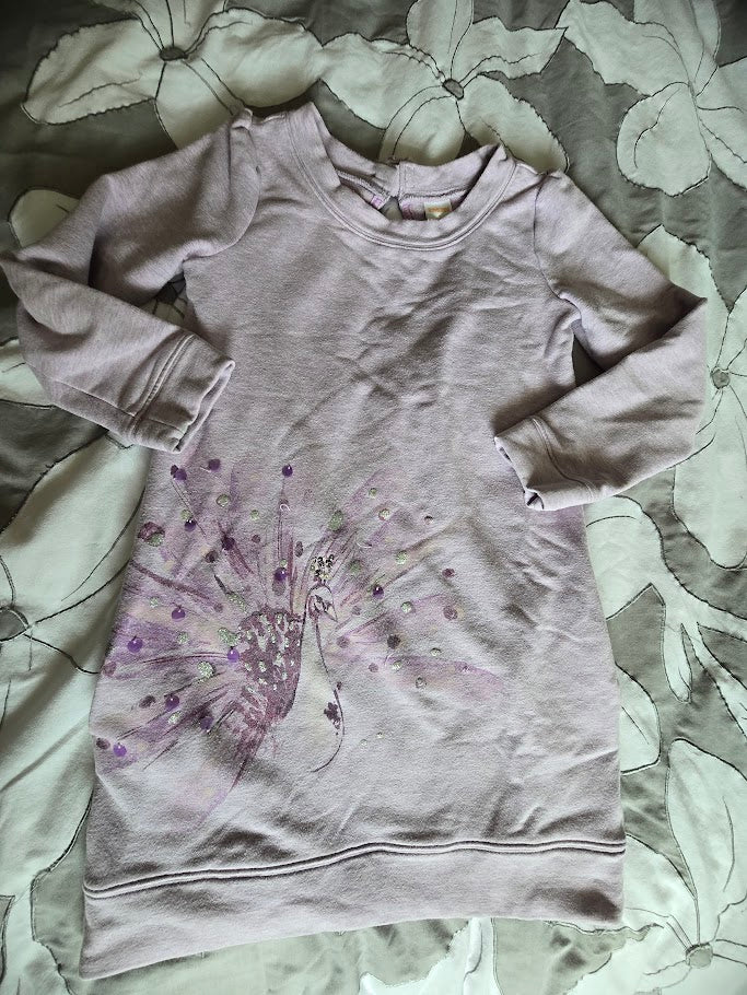 #131 Gymboree lilac peacock sweatshirt dress sz 7