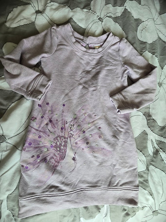 #131 Gymboree lilac peacock sweatshirt dress sz 7