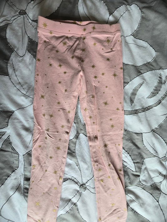 #131 J Crew Cuts girls light pink and gold star leggings sz 6 - 7