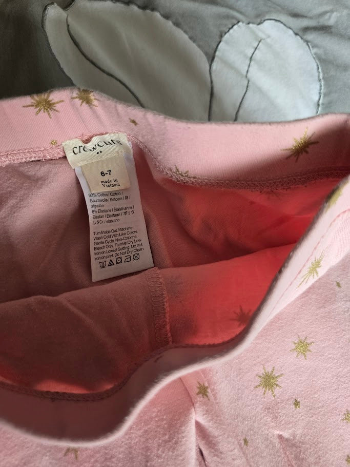 #131 J Crew Cuts girls light pink and gold star leggings sz 6 - 7
