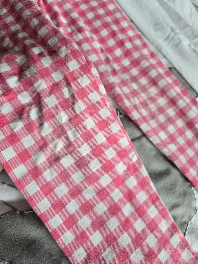 #131 J Crew Cuts girls 2 leggings in pink gingham and white sz 6 - 7