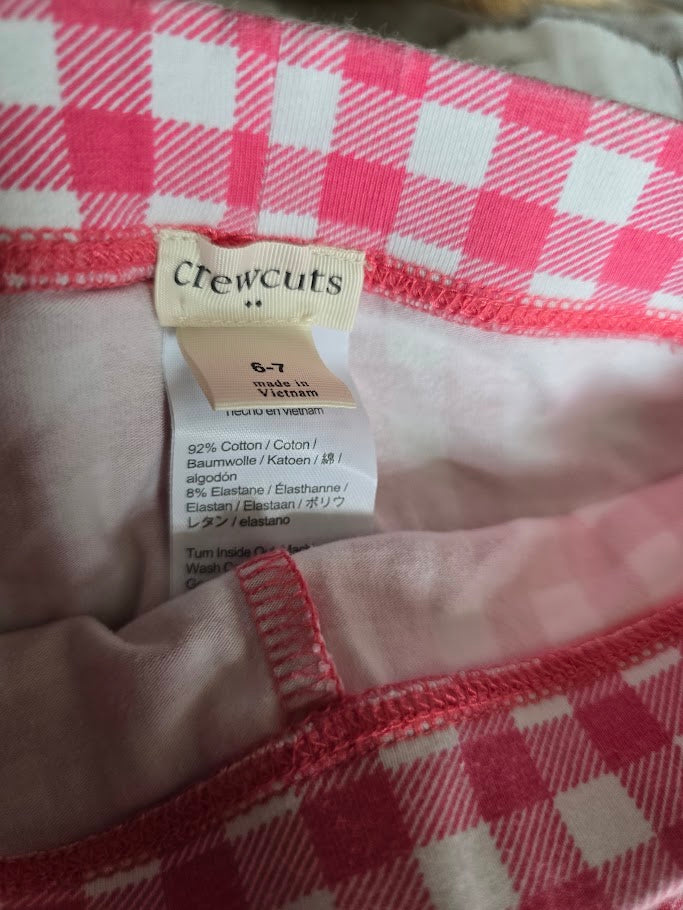 #131 J Crew Cuts girls 2 leggings in pink gingham and white sz 6 - 7