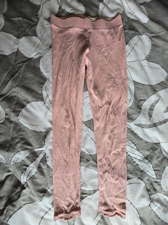 #131 Mini Boden pink ribbed ruffle bottom leggings sz 9 - 10