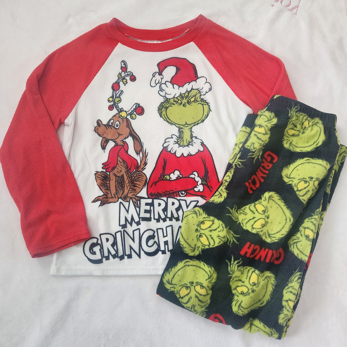 #167 Dr. Seuss The Grinch Sz 8 Merry Grinchmas Fleece Pajamas